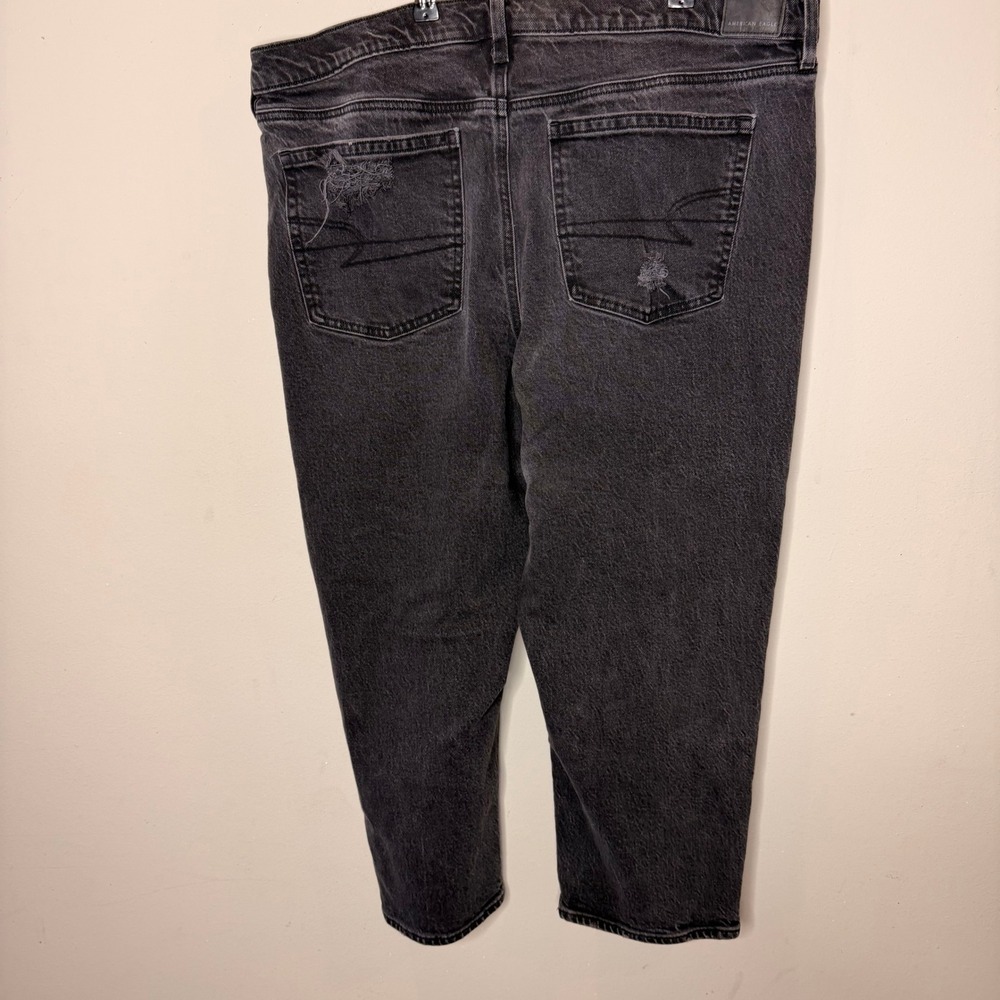 American Eagle Ankle Straight Jeans Womens 20 Short Black Distressed High Rise - Picture 2 of 10